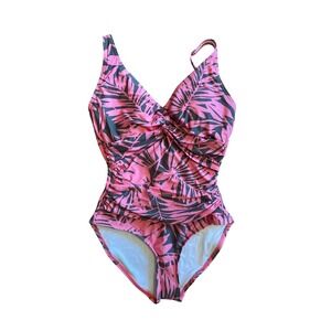 Sun Ocean Sand x Talbots Pink Tropical Palm One Piece Swimsuit Size 10 Beach